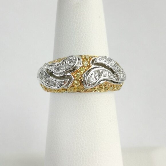 Nwt Two tone 14k yellow and white gold CZ band ring size 6 - Picture 8 of 9